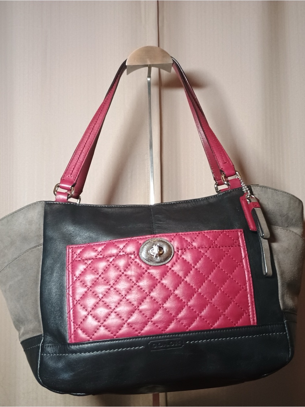 Coach Park Quilted Colorblock Carrie Turnlock Shoulder Bag